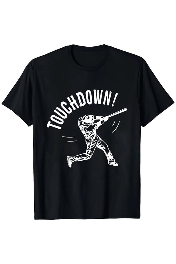 Touchdown Baseball Casual T-Shirt Short Sleeve Black Tee Unisex