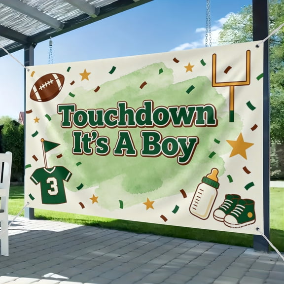 Touchdown Boy Baby Shower Backdrop Touchdown It's A Boy Banner Rugby Sports Soccer Ball American Football Background Green Brown Confetti Party Decor Photo Booth Props (2) 51*59IN