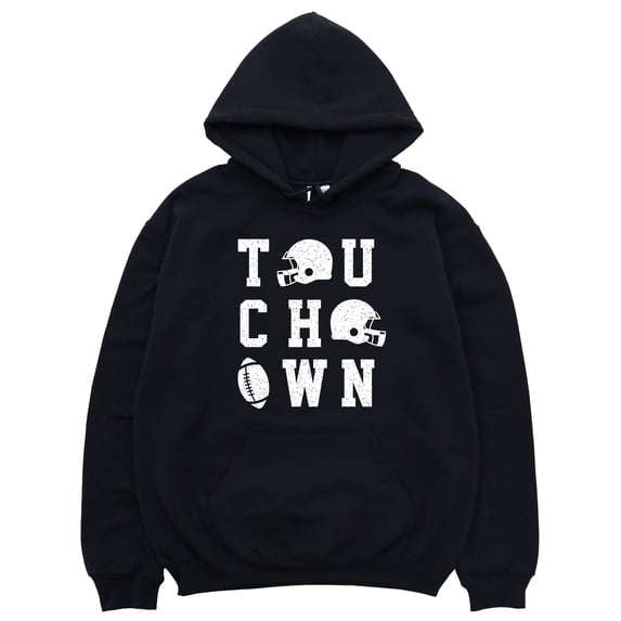 Touchdown Football Hoodie Distressed Game Day Tailgate Pullover Sweatshirt, Black, M