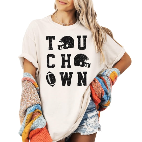 Touchdown Football Season Shirt for Women and Teens Fall Football Gear Graphics Game Day Ivory Shirt Adult X-Large