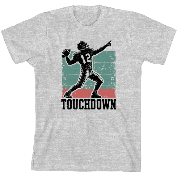 "Touchdown" Football Sports Youth Heather Gray Crew Neck Short Sleeve Tee-Medium