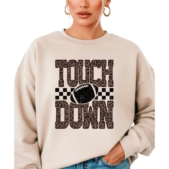 Touchdown Football Sweatshirt Women Leopard Print Game Day Crewneck Sand Large