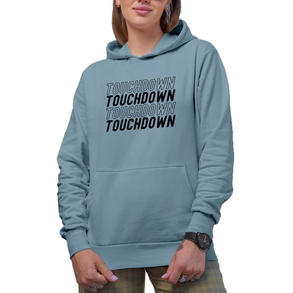 Touchdown, Football Themed Merch Gift, Light Blue Hooded Sweatshirt or Hoodie, Medium