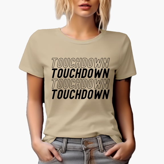 Touchdown, Football Themed Merch Gift, Tan T-Shirt, Small