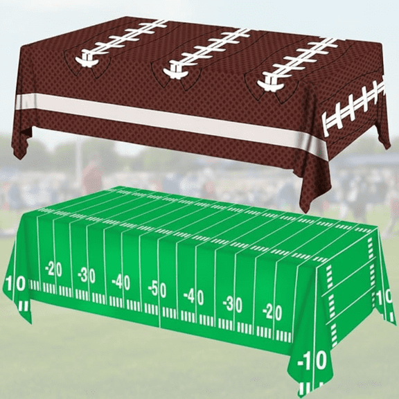 Touchdown Party Tablecloth Set - 2 Pack Disposable Plastic Football Theme Table Cover for Birthday Decorations, Tailgate Games, and Sports Party Supplies, 54 x 108 Inches