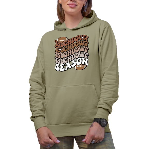 Touchdown Season, Football Themed, Groovy Retro Wavy Text Merch Gift, Sand Hooded Sweatshirt or Hoodie, 3XL