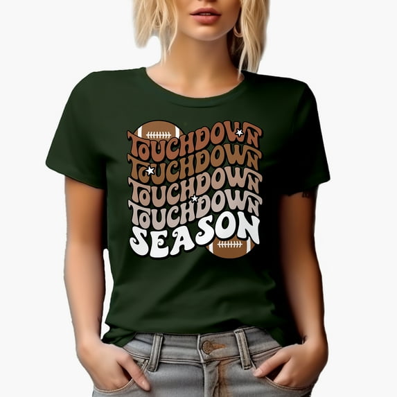 Touchdown Season, Football or Ball Sports Themed, Groovy Retro Wavy Text Merch Gift, Military Green T-Shirt, XL