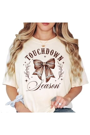 Touchdown Season Shirt for Women and Teens Football Coquette Bow T-Shirt Game Day Tee Ivory Shirt Adult Medium