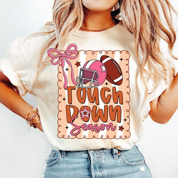 Touchdown Season T-Shirt, Football Coquette Game Day Tee with Bow, Cute Fall Shirt for Football Mamas, Sporty Mom Outfit for Women