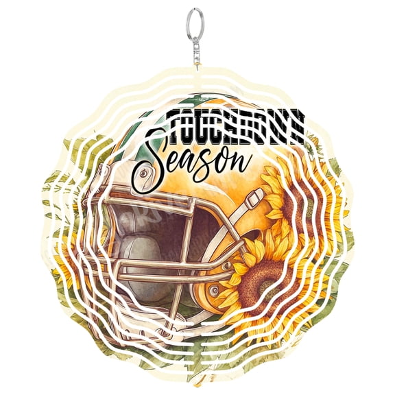 Touchdown Season Wind Spinner Metal Outdoor Decor Fall Football Theme Rustic Yellow Green
