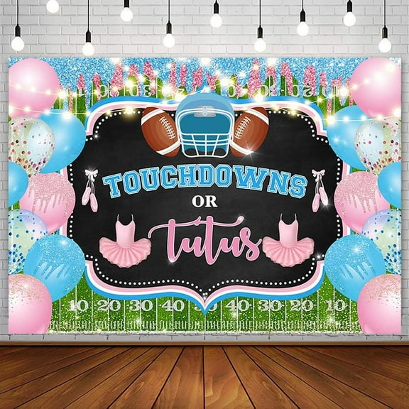 Touchdowns or Tutus Gender Reveal Beautiful Backdrop American Football Pregnant Announcement Gender Neutral Photography Background Newborn Baby Shower Party Decorations Banner Supplies Photo Props