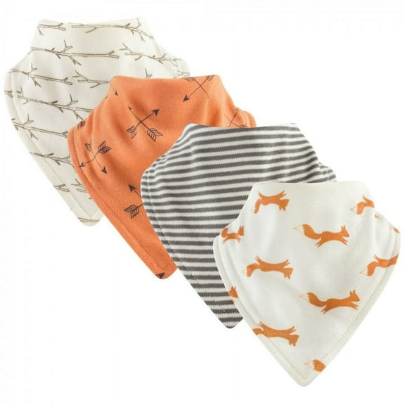 Touched by Nature Baby Boy Organic Cotton Bandana Bibs 4pk, Fox, One Size