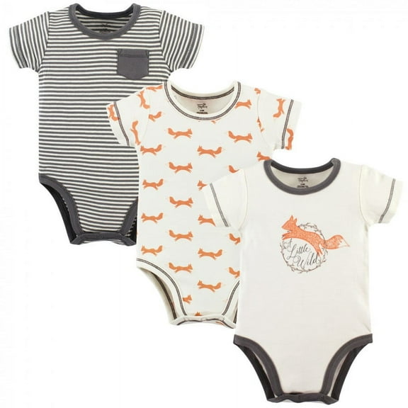 Touched by Nature Baby Boy Organic Cotton Bodysuits 3pk, Fox, 3-6 Months