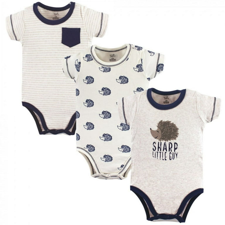 Touched by Nature Baby Boy Organic Cotton Bodysuits 3pk, Hedgehog, 3-6  Months