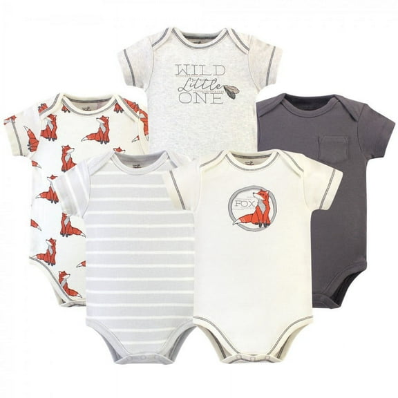 Touched by Nature Baby Boy Organic Cotton Bodysuits 5pk, Boho Fox, 12-18 Months