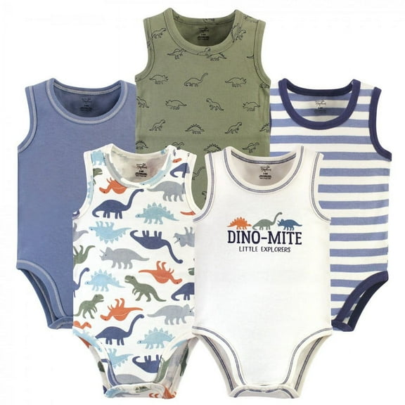Touched by Nature Baby Boy Organic Cotton Bodysuits 5pk, Bold Dinosaurs, 3-6 Months