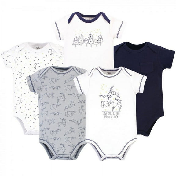 Touched by Nature Baby Boy Organic Cotton Bodysuits 5pk, Constellation, 12-18 Months