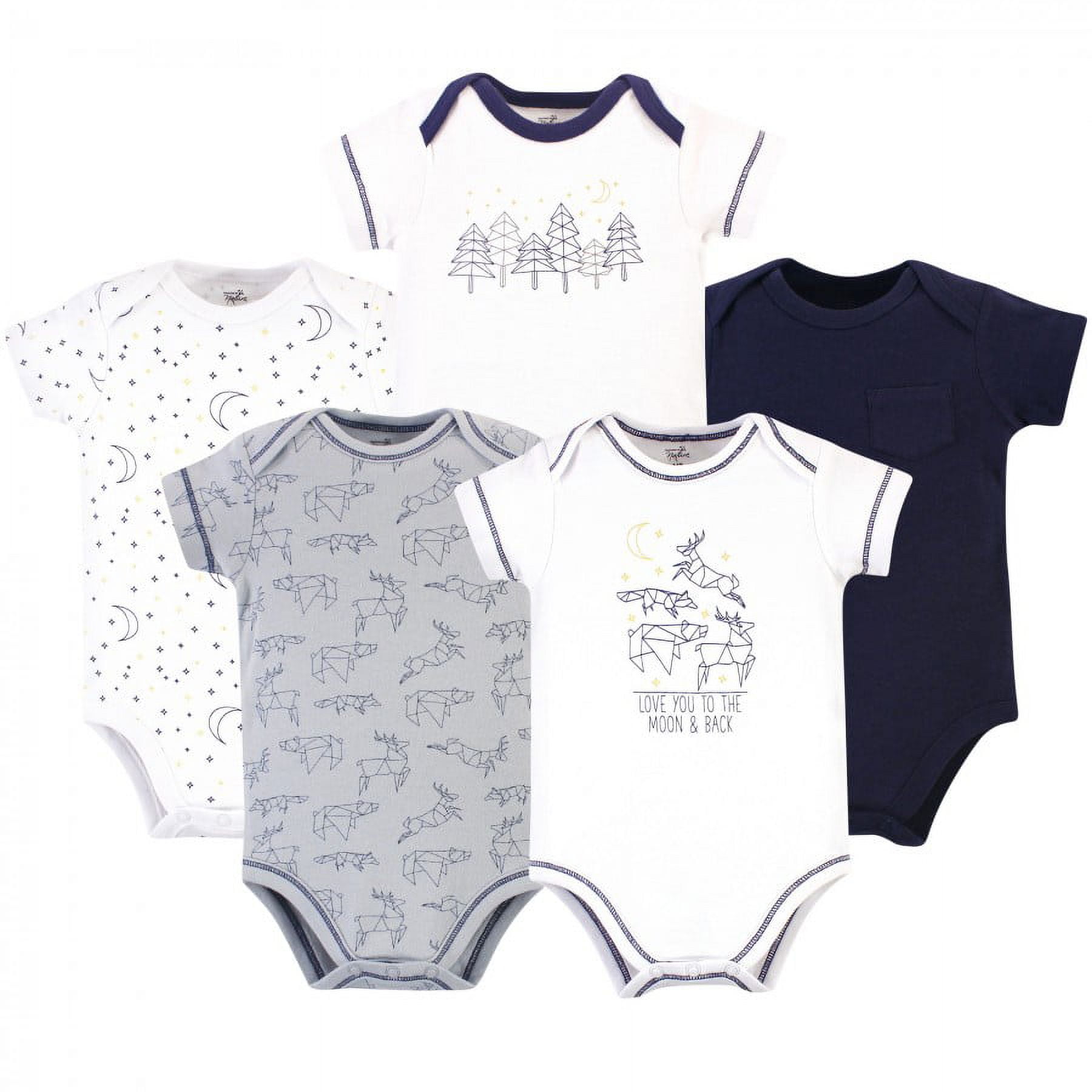 Touched by Nature Baby Boy Organic Cotton Bodysuits 5pk, Constellation, 3-6 Months