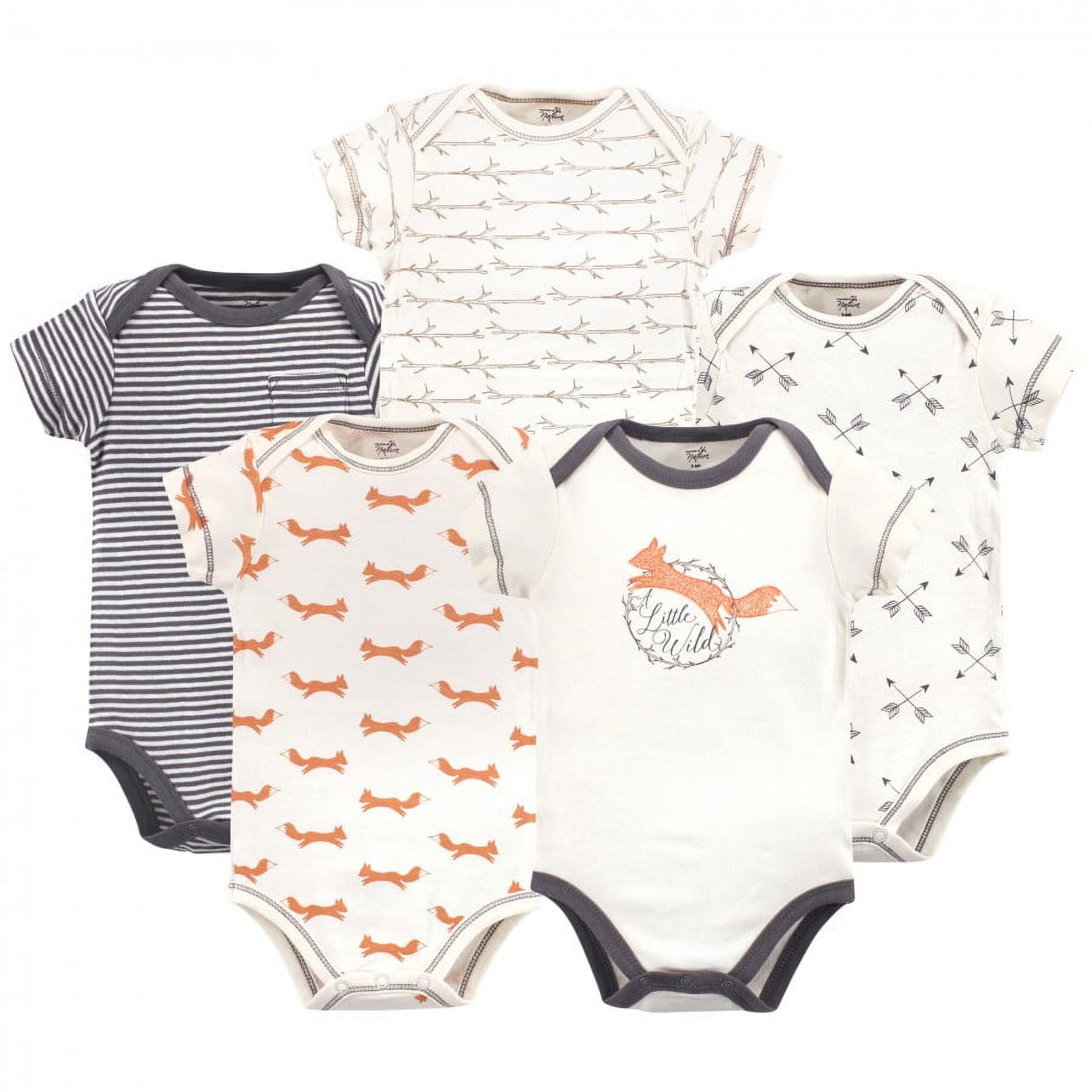 Touched by Nature Baby Boy Organic Cotton Bodysuits 5pk, Fox, 0-3 Months