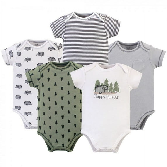 Touched by Nature Baby Boy Organic Cotton Bodysuits 5pk, Happy Camper, 12-18 Months