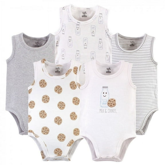 Touched by Nature Baby Boy Organic Cotton Bodysuits 5pk, Milk & Cookies, 12-18 Months