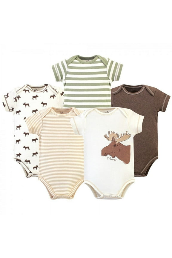 Baby Boy Organic Cotton Bodysuits 5pk, Moose, 12-18 Months