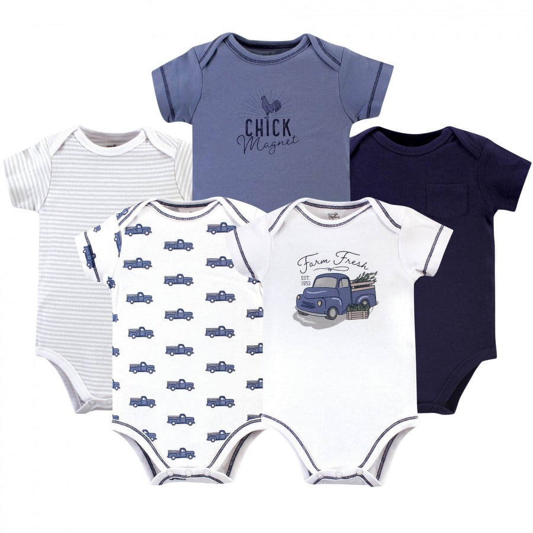 Touched by Nature Baby Boy Organic Cotton Bodysuits 5pk, Truck, 9-12 Months