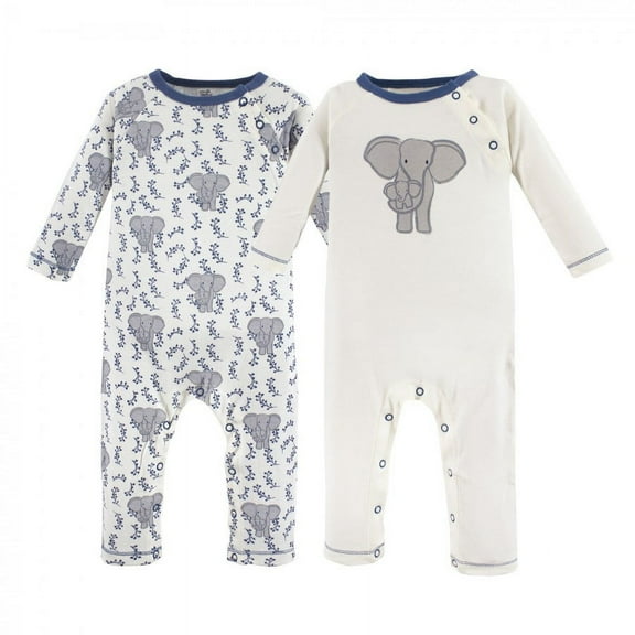 Touched by Nature Baby Boy Organic Cotton Coveralls 2pk, Elephant, 12-18 Months