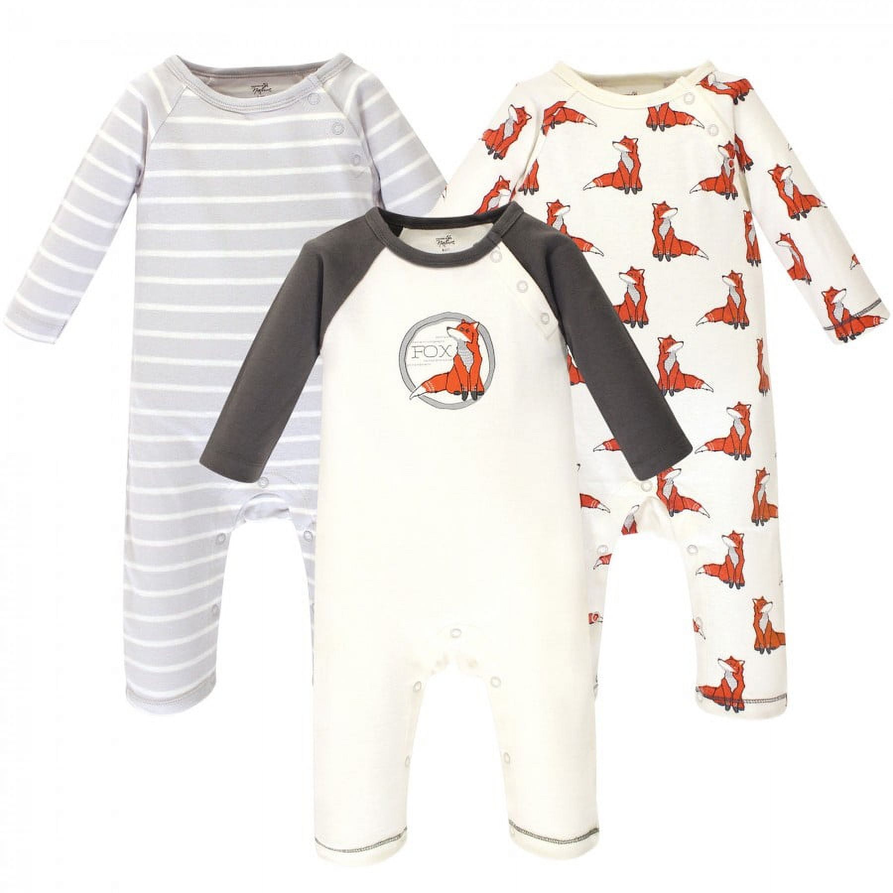 Touched by Nature Baby Boy Organic Cotton Coveralls 3pk, Boho Fox, 6-9 Months