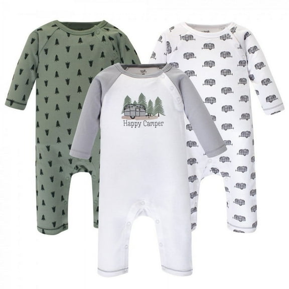 Touched by Nature Baby Boy Organic Cotton Coveralls 3pk, Happy Camper, 12-18 Months