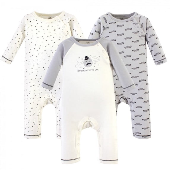 Touched by Nature Baby Boy Organic Cotton Coveralls 3pk, Mr. Moon, 9-12 Months