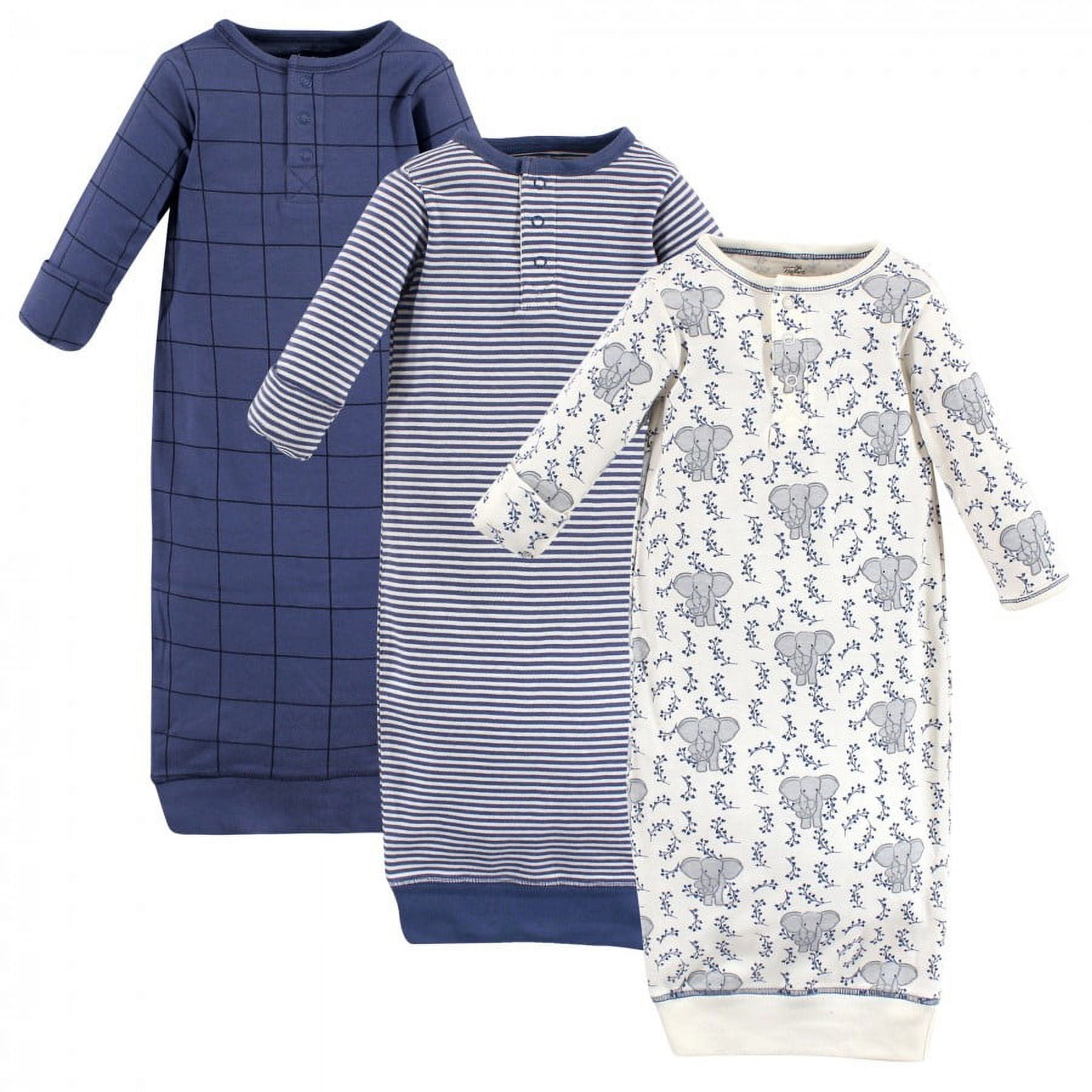 Touched by Nature Baby Boy Organic Cotton Henley Long-Sleeve Gowns 3pk, Elephant, 0-6 Months
