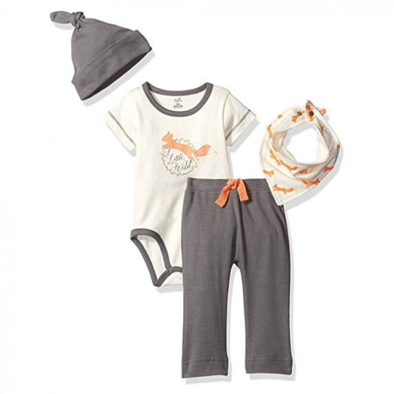 Touched by Nature Baby Boy Organic Cotton Layette Set 4-Piece, Fox, 6-9 Months