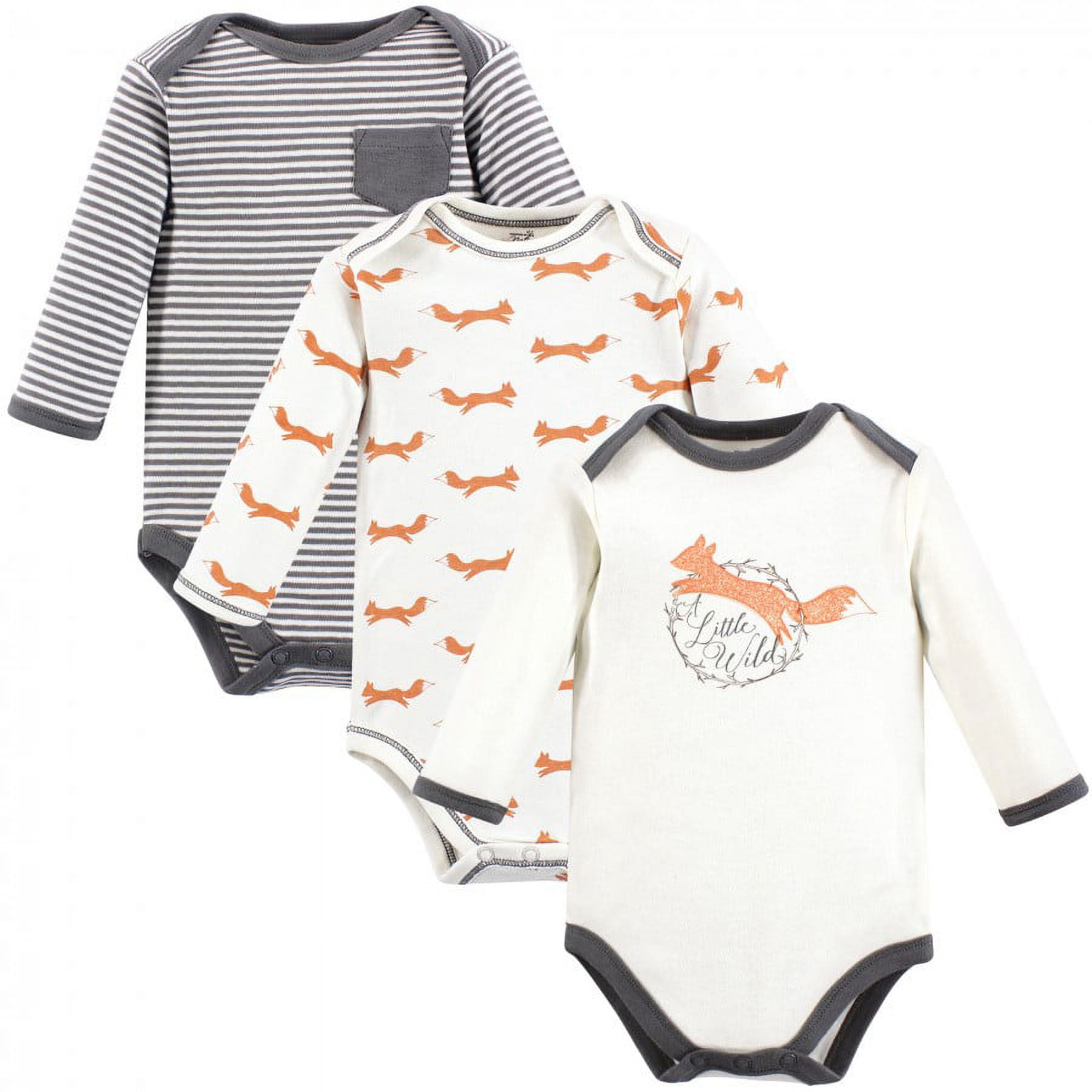Touched by Nature Baby Boy Organic Cotton Long-Sleeve Bodysuits 3pk, Fox, 3-6 Months