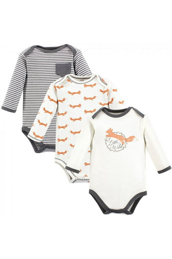 Baby Boy Organic Cotton Long-Sleeve Bodysuits 3pk, Fox, 3-6 Months