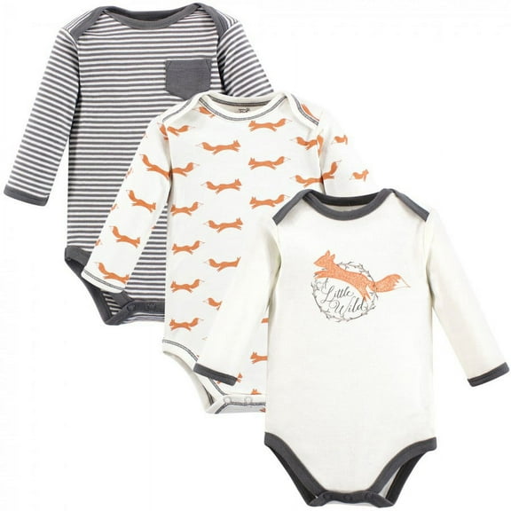 Touched by Nature Baby Boy Organic Cotton Long-Sleeve Bodysuits 3pk, Fox, Preemie