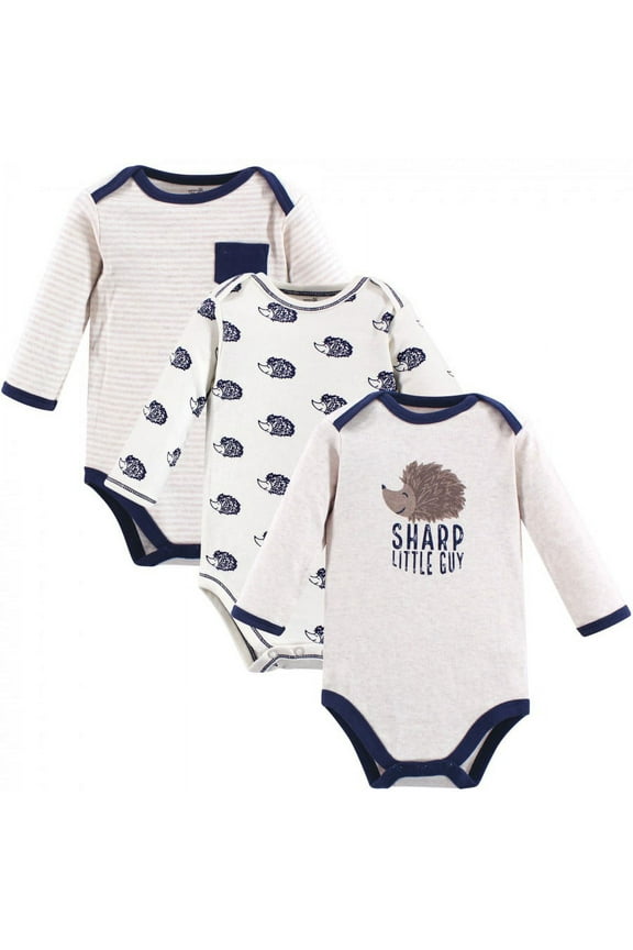 Baby Boy Organic Cotton Long-Sleeve Bodysuits 3pk, Hedgehog, 12-18 Months