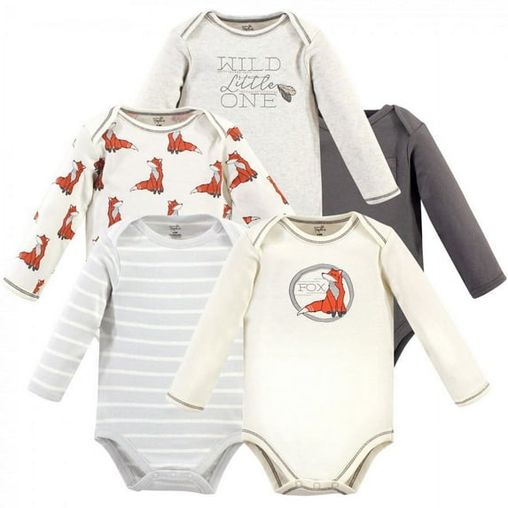 Touched by Nature Baby Boy Organic Cotton Long-Sleeve Bodysuits 5pk, Boho Fox, 18-24 Months