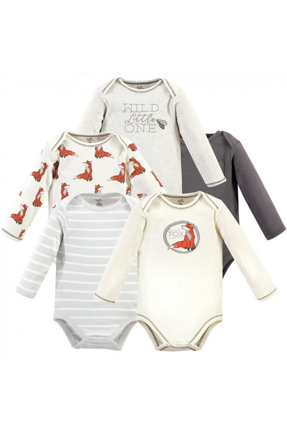 Baby Boy Organic Cotton Long-Sleeve Bodysuits 5pk, Boho Fox, 9-12 Months