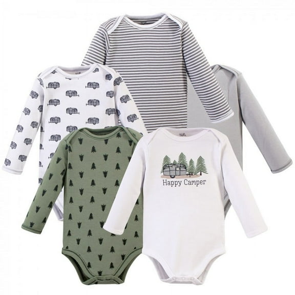 Touched by Nature Baby Boy Organic Cotton Long-Sleeve Bodysuits 5pk, Happy Camper, 18-24 Months