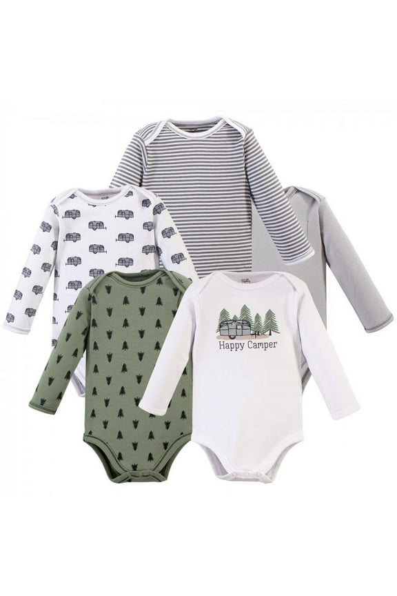 Baby Boy Organic Cotton Long-Sleeve Bodysuits 5pk, Happy Camper, 6-9 Months