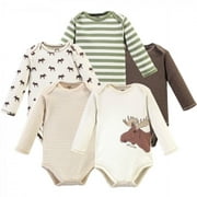 Touched by Nature Baby Boy Organic Cotton Long-Sleeve Bodysuits 5pk, Moose, 0-3 Months