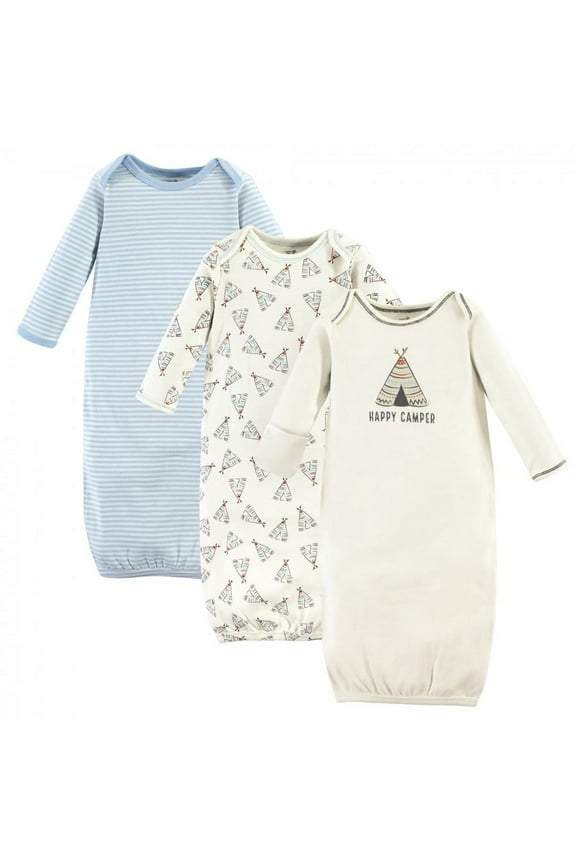 Baby Boy Organic Cotton Long-Sleeve Gowns 3pk, Blue and Gray, 0-6 Months
