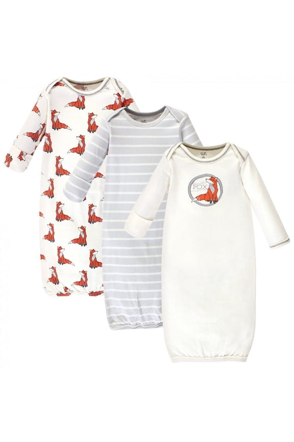 Baby Boy Organic Cotton Long-Sleeve Gowns 3pk, Boho Fox, 0-6 Months