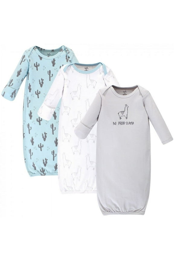Baby Boy Organic Cotton Long-Sleeve Gowns 3pk, Cactus Llama, Preemie