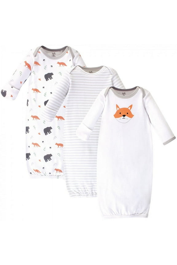 Baby Boy Organic Cotton Long-Sleeve Gowns 3pk, Gray Fox, 0-6 Months