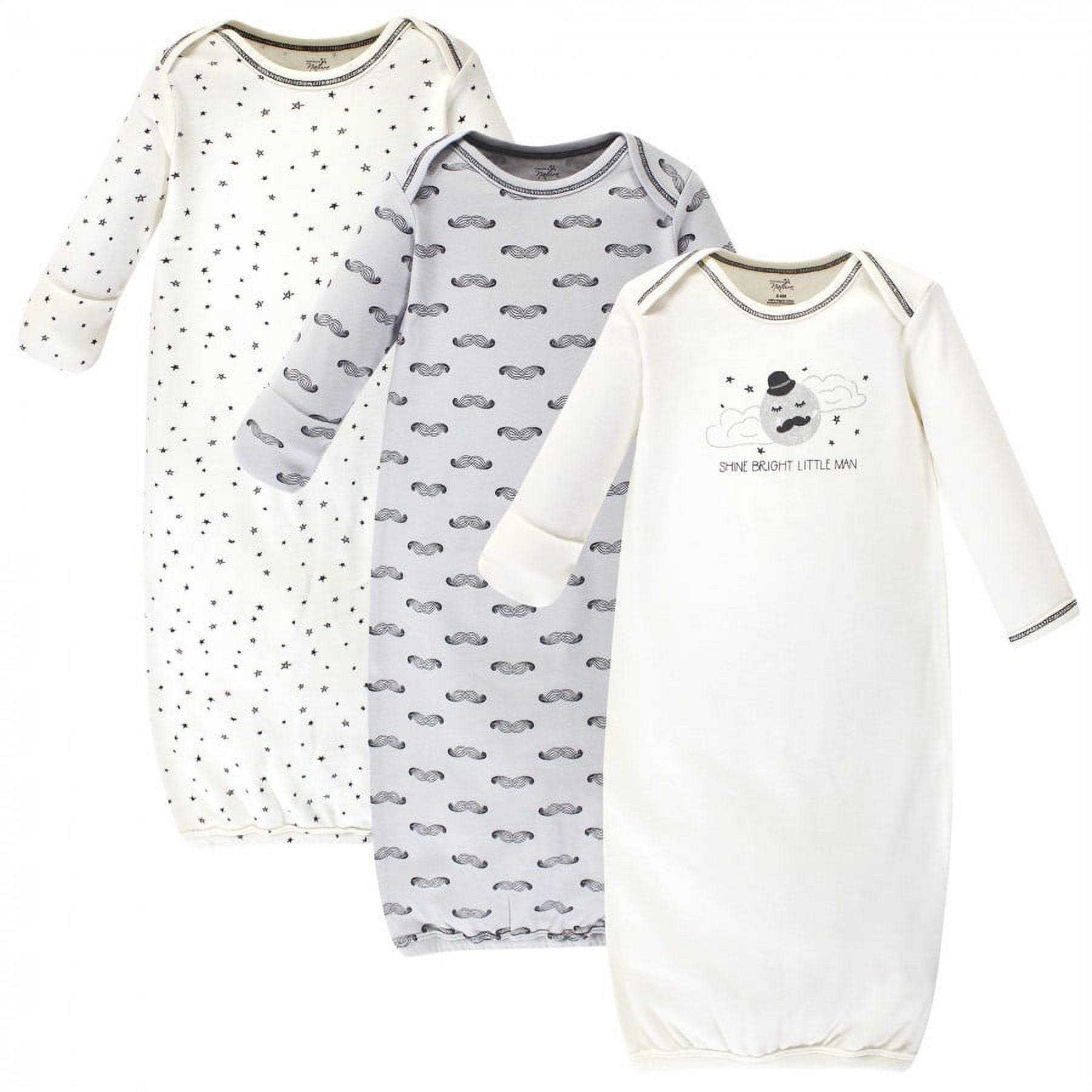 Touched by Nature Baby Boy Organic Cotton Long-Sleeve Gowns 3pk, Mr. Moon, 0-6 Months