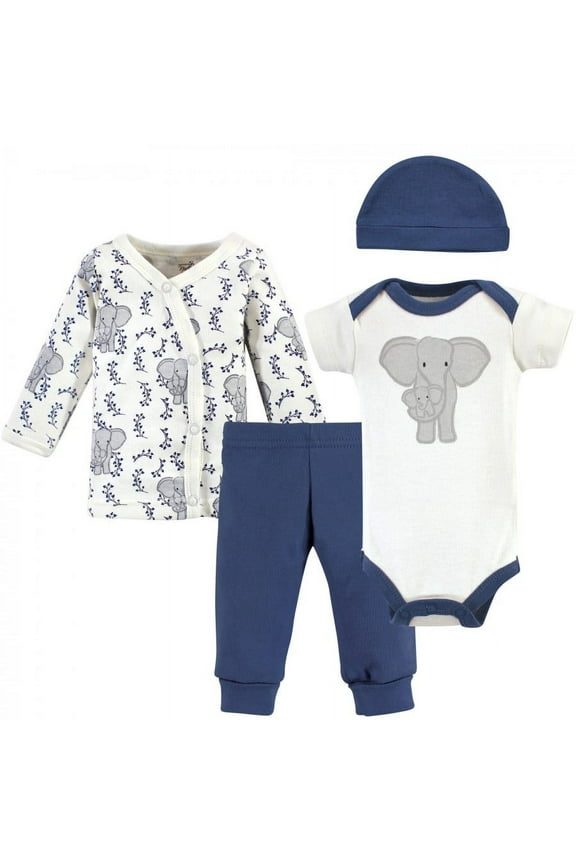Baby Boy Organic Cotton Preemie Layette 4pc Set, Elephant, Preemie
