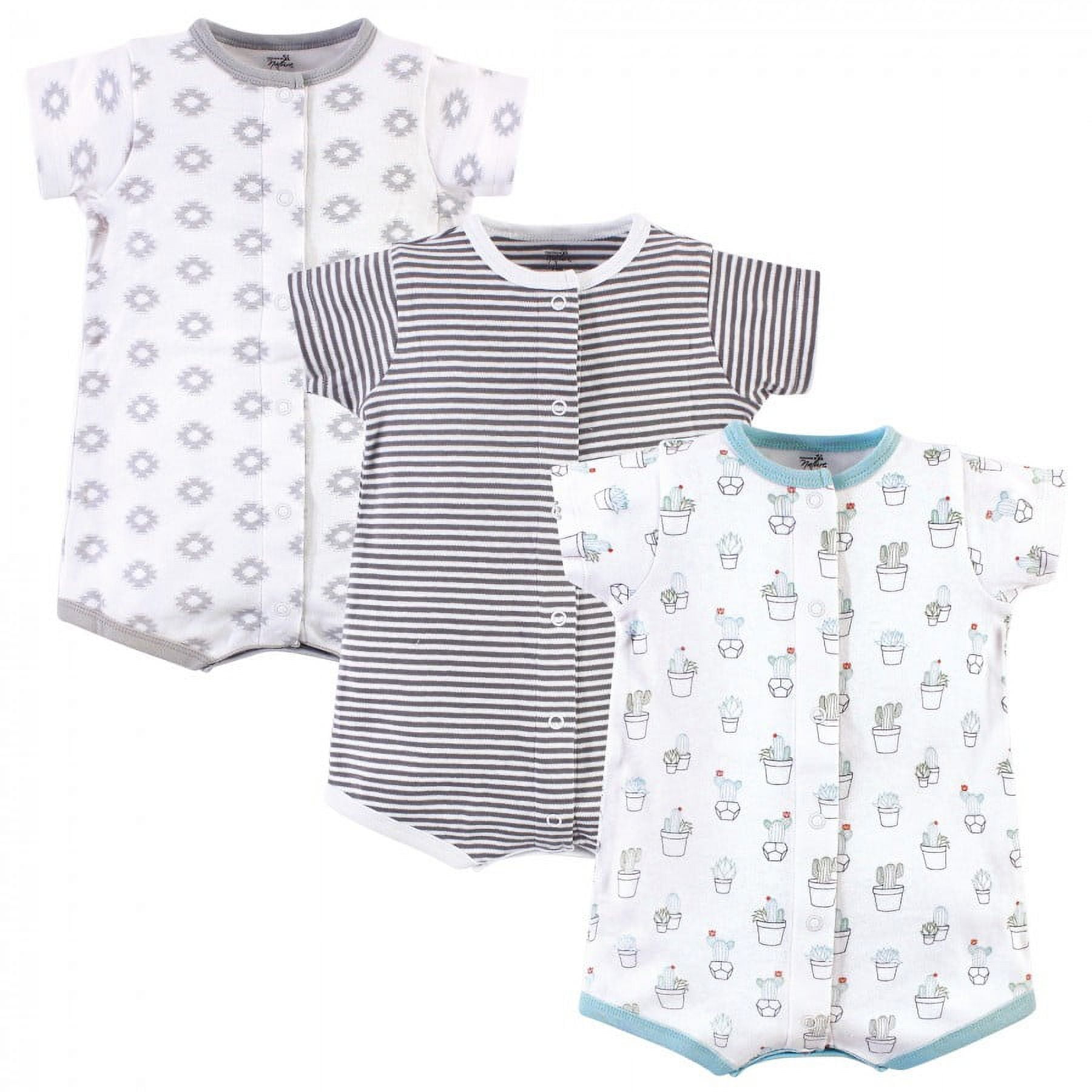 Touched by Nature Baby Boy Organic Cotton Rompers 3pk, Cactus, 9-12 Months