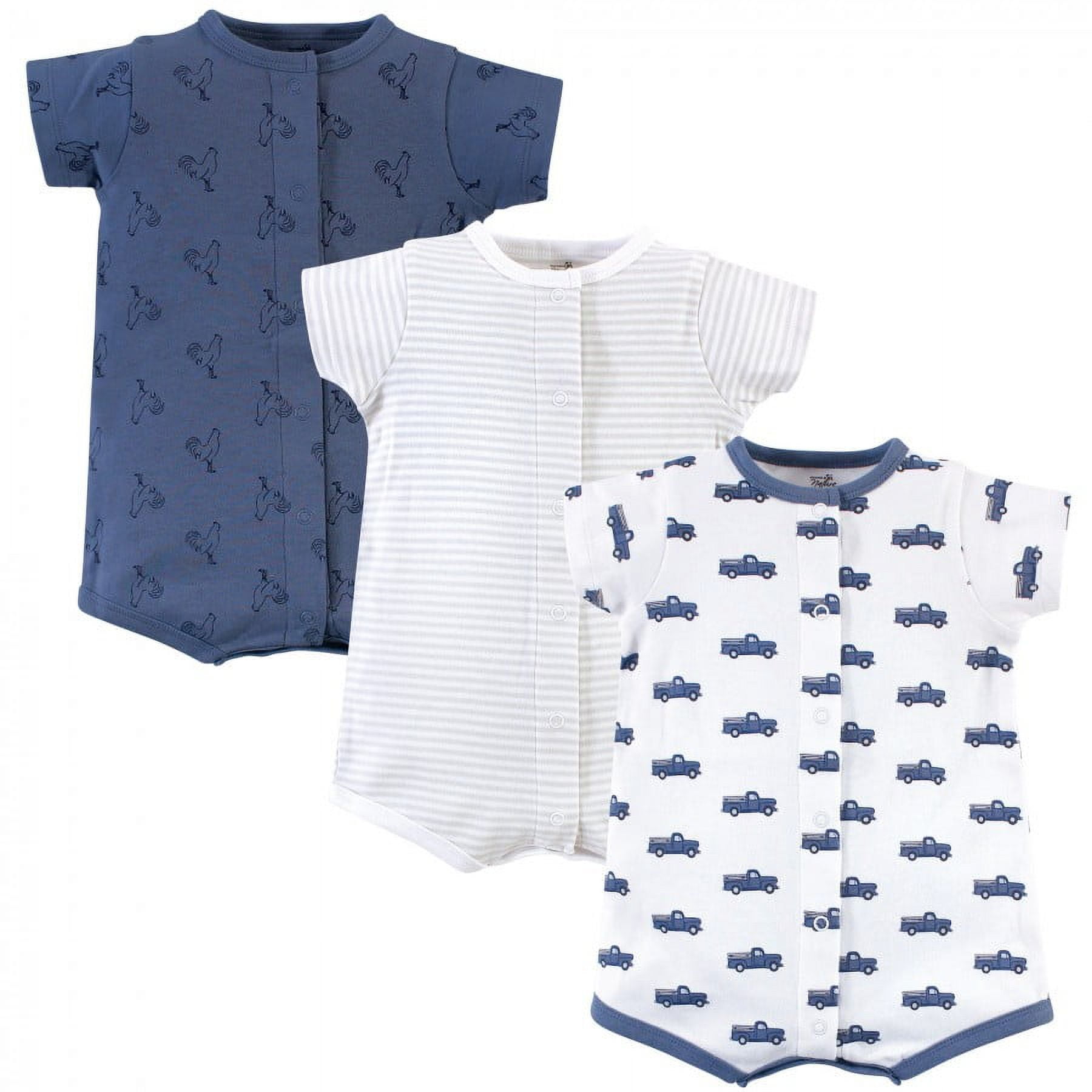 Touched by Nature Baby Boy Organic Cotton Rompers 3pk, Truck, 9-12 Months